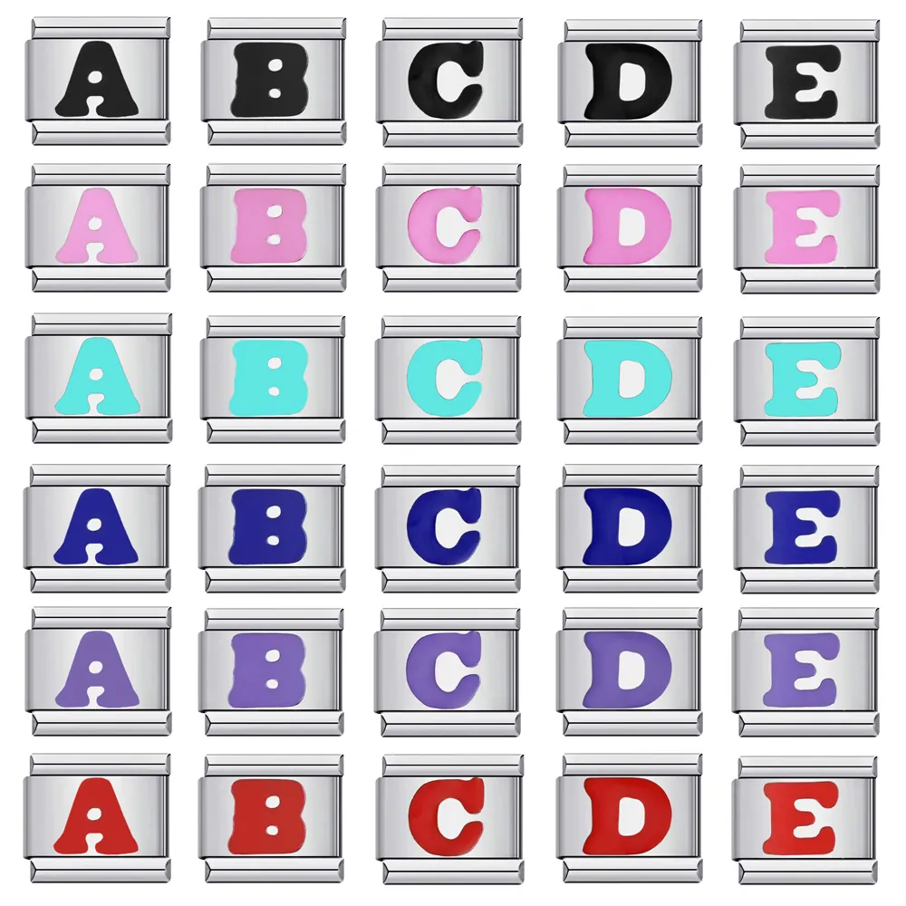 Edelstahl Initial Alphabet Buchstabe Italienisches Charm Armband DIY Modulares Glied Emaille Tropföl Armband Zubehör Schmuck