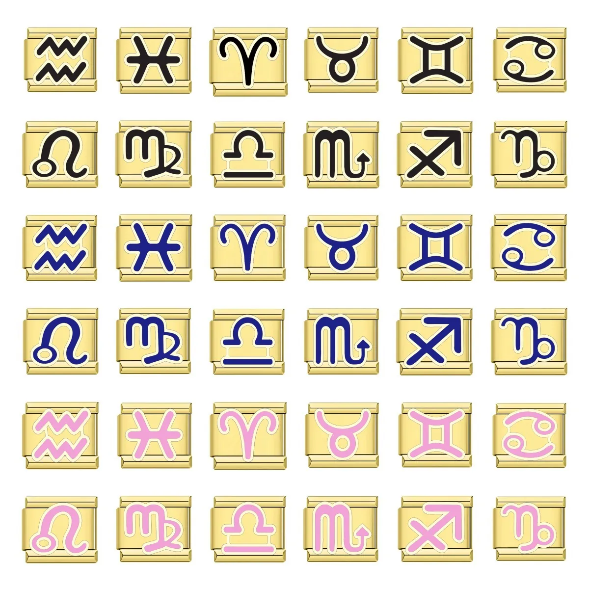 Titanium Zodiac Italian Charm Bracelet Modular DIY Elastic Links Enamel Constellation Jewelry For Couples Women Men Gift
