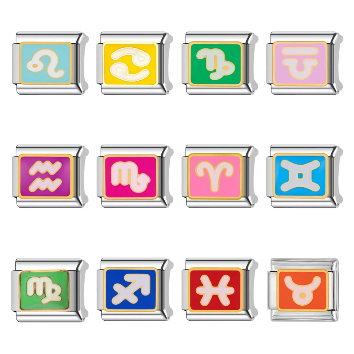 Maglie per Bracciale Modulare Italiano in Acciaio Inossidabile Ciondoli Dodici Costellazioni dello Zodiaco per Creazione Gioielli DIY Bracciale Elastico Uomo Donna