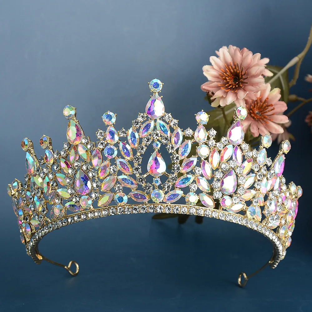 Barock Legierung Strass Braut Krone Vintage Luxus Gold Silber Farbe Kristall Tiara Für Hochzeit Bankett Party Damen Haarschmuck
