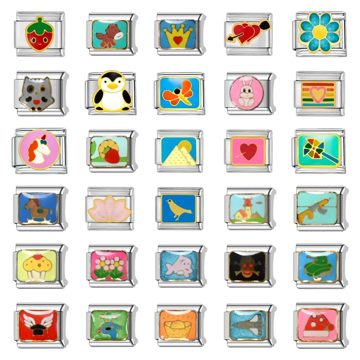 Stainless Steel Italian Charm Modular Bracelet Links DIY Enamel Animal Food Heart Square Jewelry Findings For Women Men