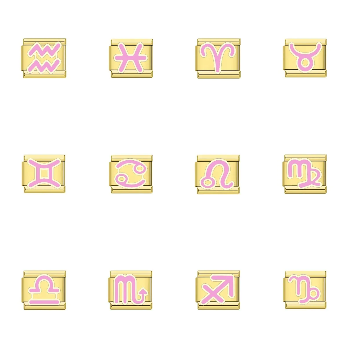 Modulo per Bracciale Italiano in Titanio Segno Zodiacale Smalto Rosa Componente per Gioielli Modulari per Uomo Donna