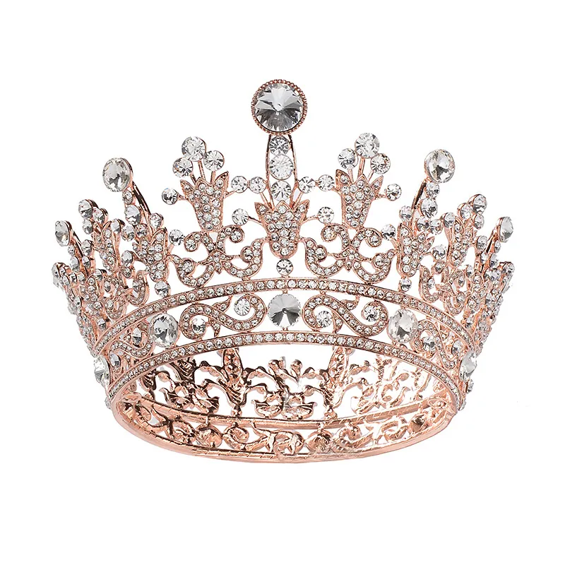 Barok Vintage Ronde Kroon Voor Vrouwen Legering Strass Kunstparel Bruiloft Bruids Tiara Koningin Haar Sieraden Hoofdtooi