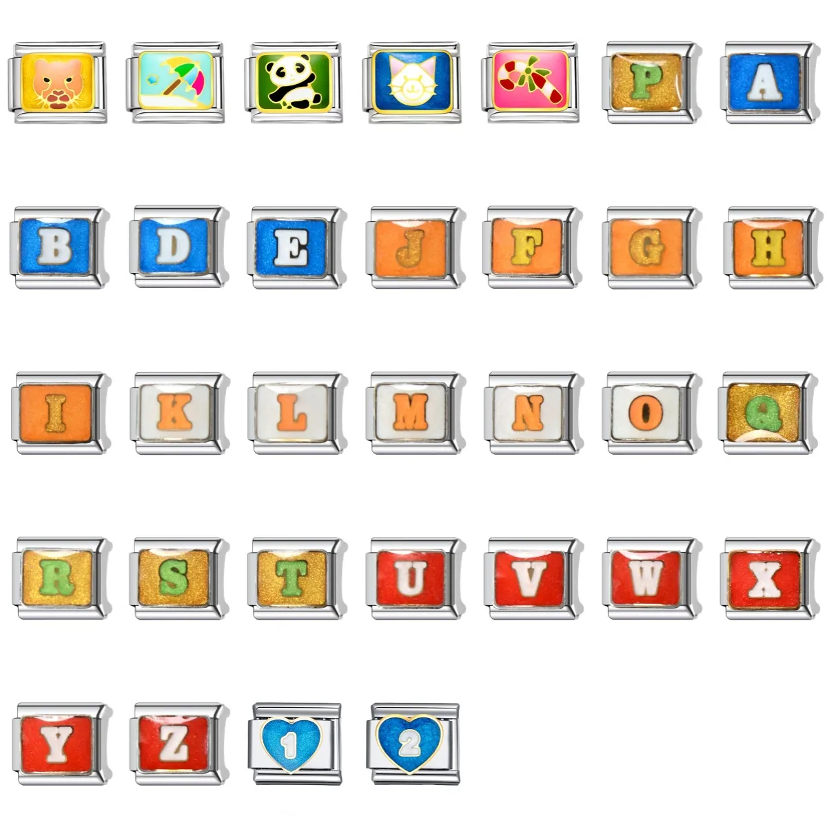 Stainless Steel Italian Charm Bracelet Link Square Enamel Letter Animal Pattern Modular Bracelet Accessory For DIY Jewelry
