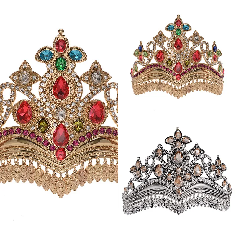 Barok Legering Strass Bruidskroon Tiara Kleurrijk Glas Kristal Hoofddeksel Bruiloft Kwastje Koningin Tiara Voor Vrouwen Sieraden