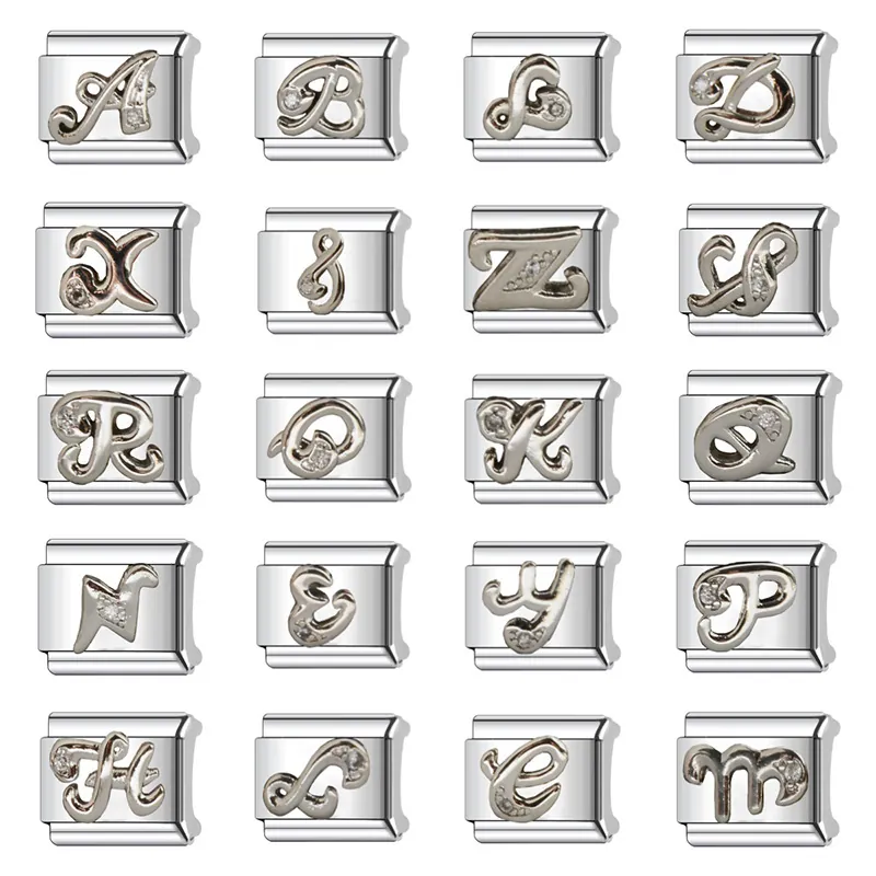 Stainless Steel Italian Charm Bracelet Links Modular DIY Alphabet Letters Jewelry For Unisex Rhinestone拼接手饰