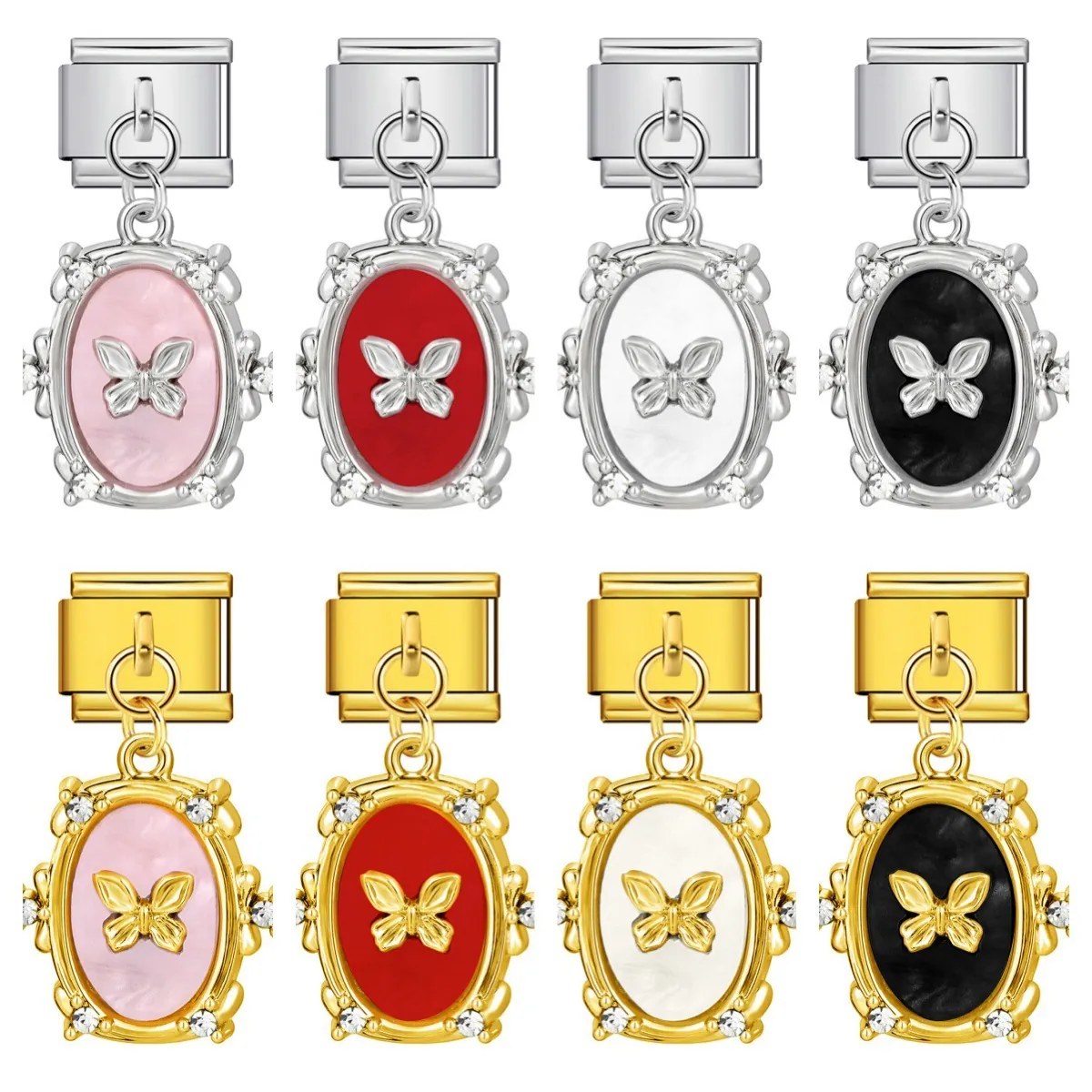 Roestvrij Staal Italiaanse Modulaire Armband Link Charm Hanger Vlinder Vliegtuig Koffer Strass Emaille DIY Sieraden Link Charm