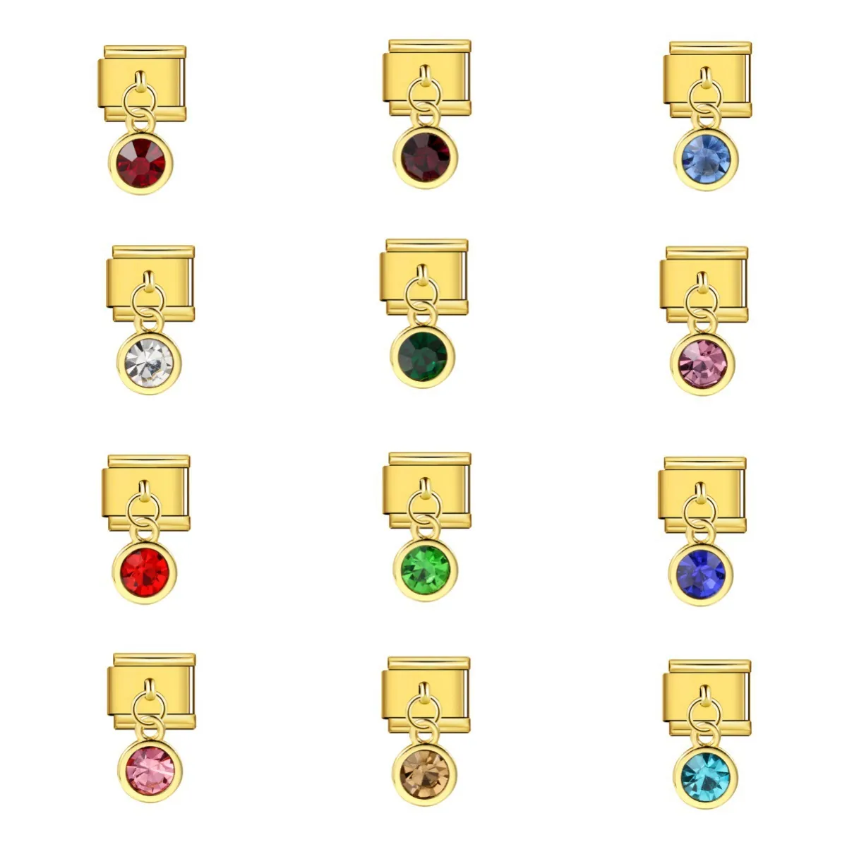 Modulo Italian Charm Oro Acciaio Inossidabile Pendente Pietra Portafortuna Rotonda per Bracciale Componibile DIY Gioielli Donna
