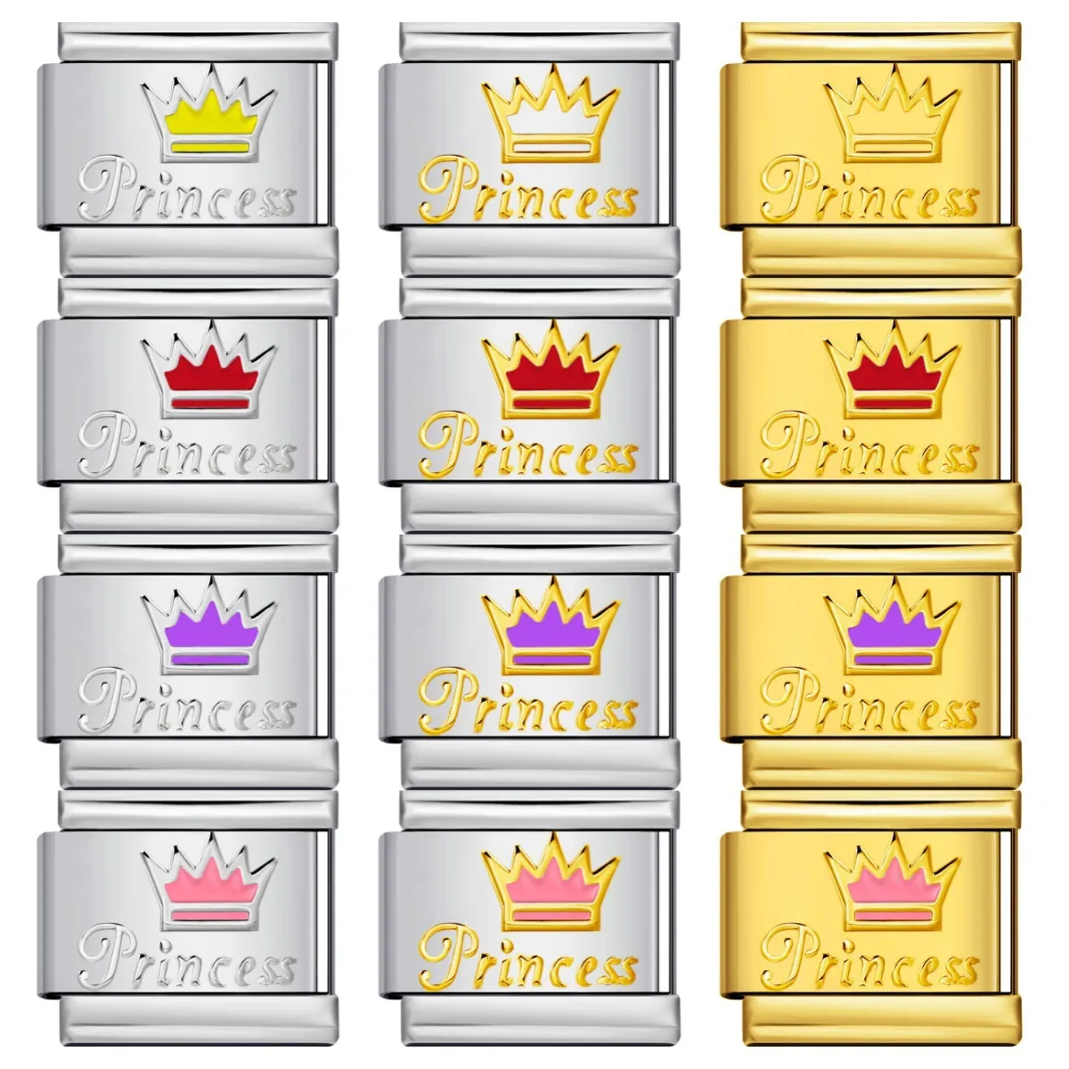 Italian Modular Charm Link Stainless Steel Crown Princess DIY Bracelet Accessory Enamel Drip Jewelry Component For Women