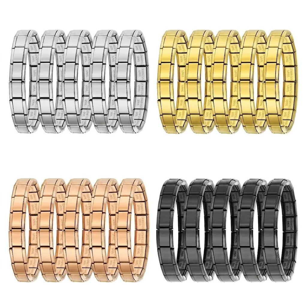 Bracciale Charm Italiano in Acciaio Inossidabile Maglia Modulare DIY Bracciale Lucido Accessorio Gioielli Uomo Donna