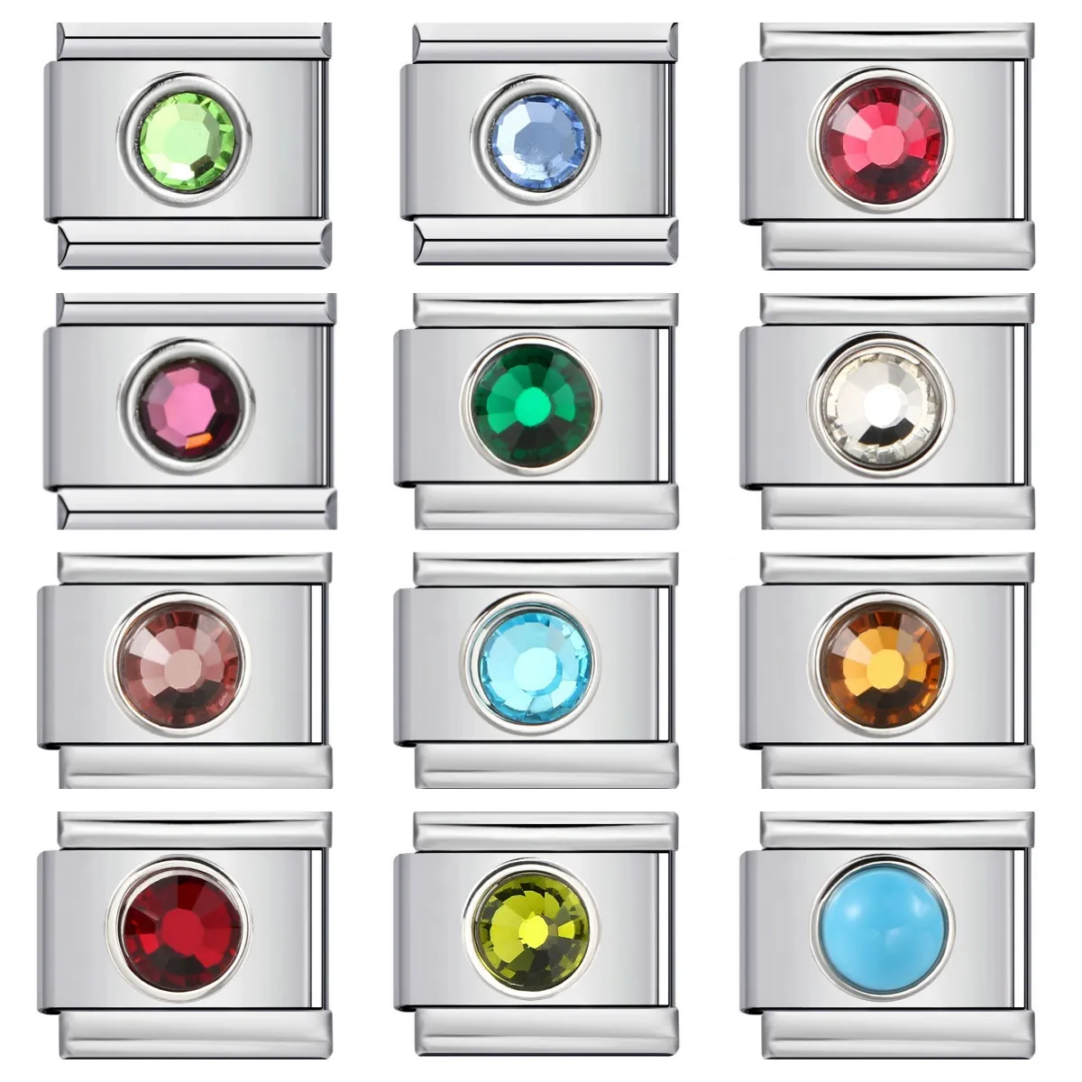 Maglie Charm Modulari Italiane in Acciaio Inossidabile Strass Rotondo Componenti Braccialetto Fai-da-te Connettore Cinturino per Creazione Gioielli Moda Donna