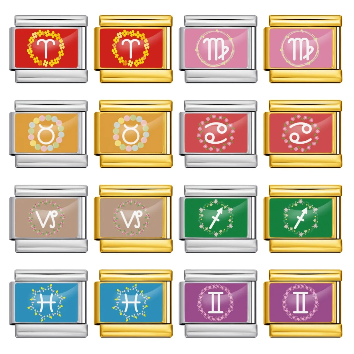Edelstahl Italienischer Charm Link Armband Sternzeichen Zodiac DIY Modulares Elastisches Armband Zubehör Schmuck