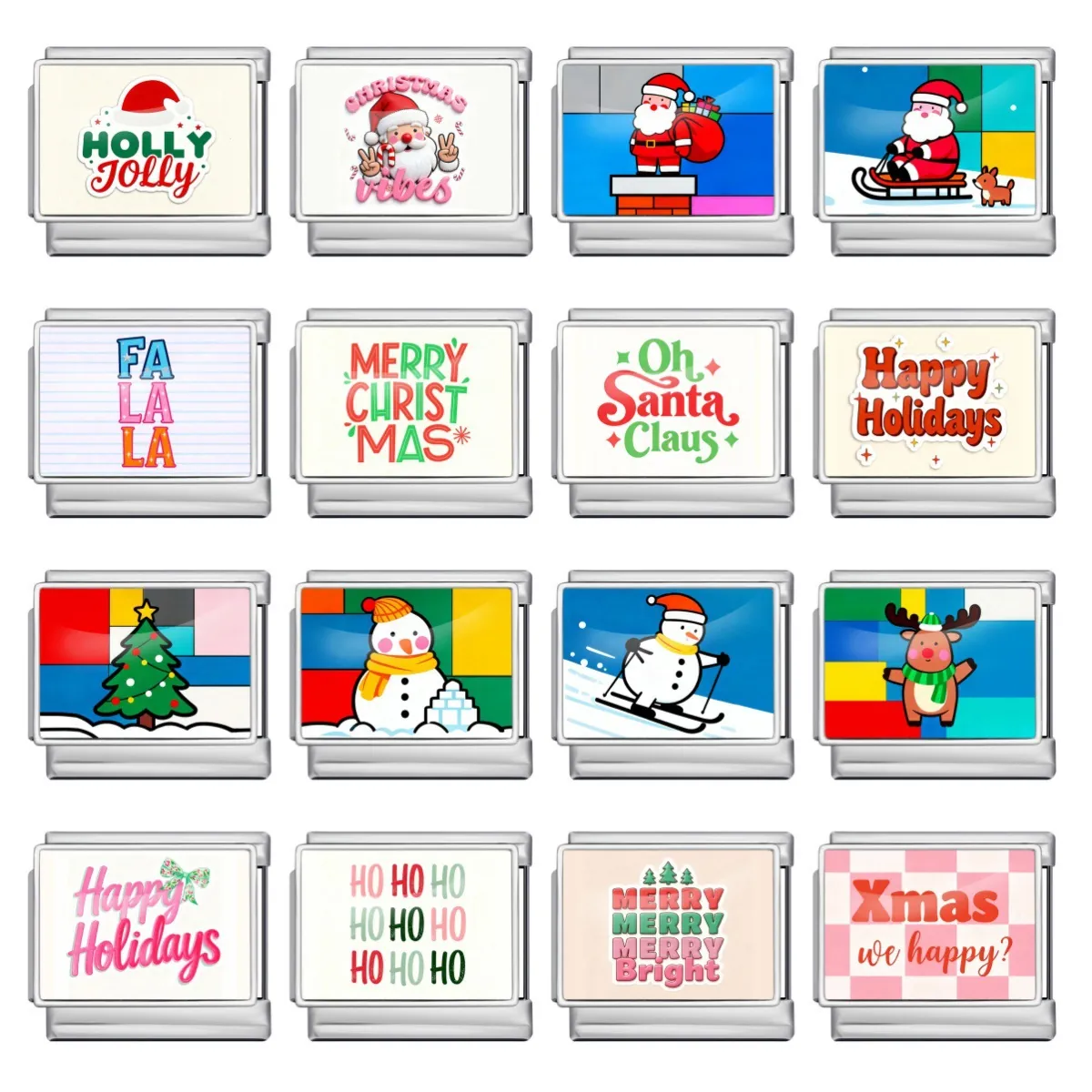 Weihnachten Edelstahl Italienische Charm Links Für DIY Armband Schmuckherstellung Bedruckte Nikolaus Schneeflocke Modular Glieder