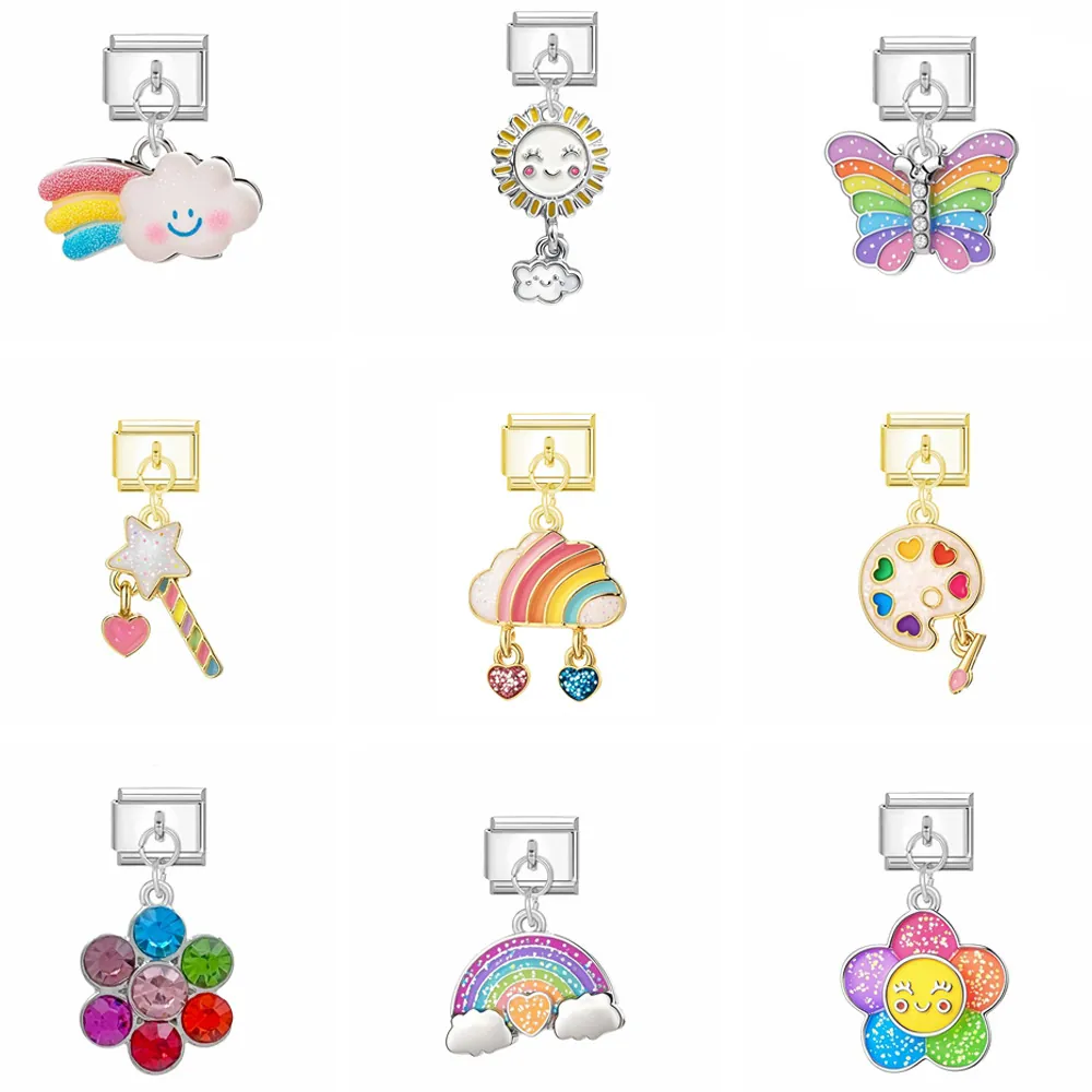 Italian Charm Bracelet DIY Modules Stainless Steel Alloy Enamel Cartoon Butterfly Cloud Sun Palette Charms For Women Jewelry Gift