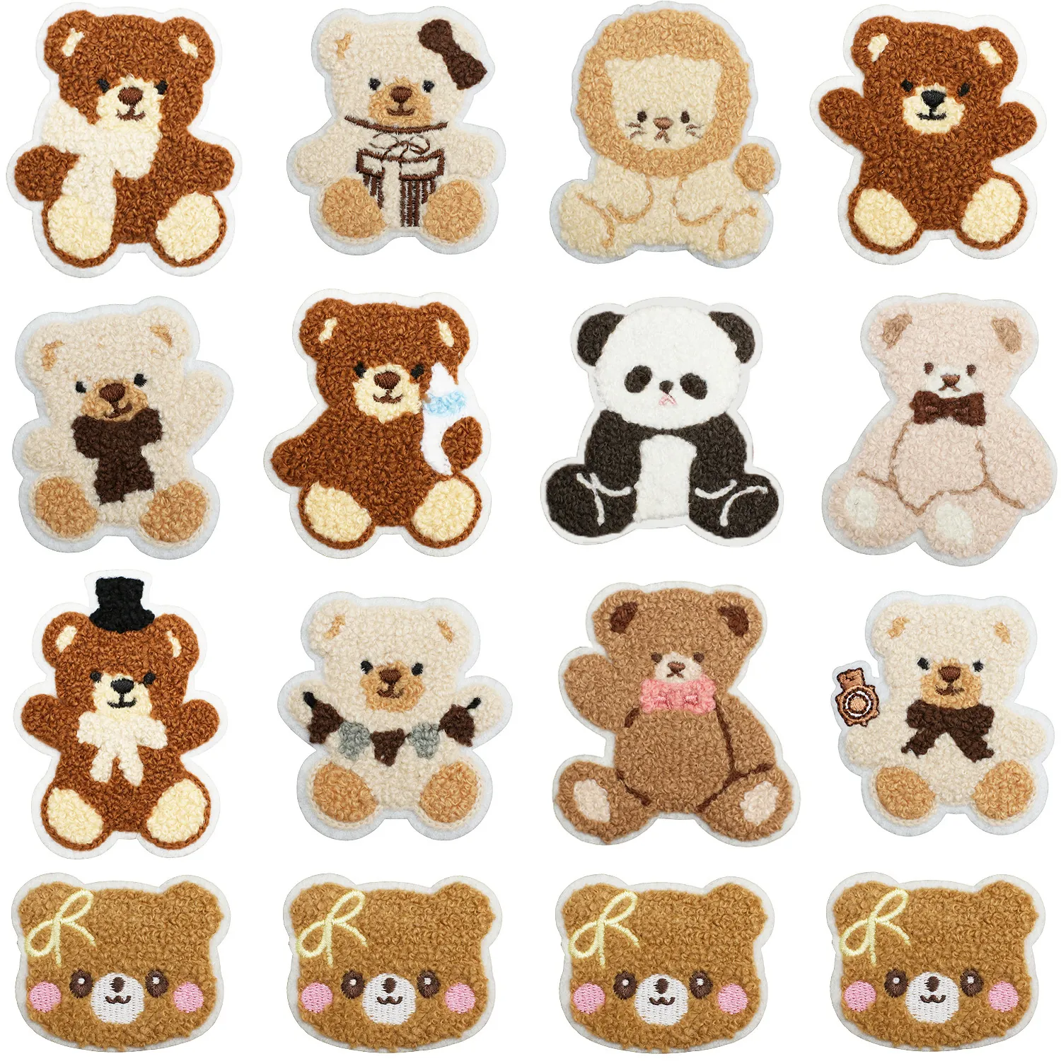 Simpatiche Toppe Ricamate in Ciniglia con Animali per Decorazione Abbigliamento Fai da Te Orsetto Panda Leone Ricamo