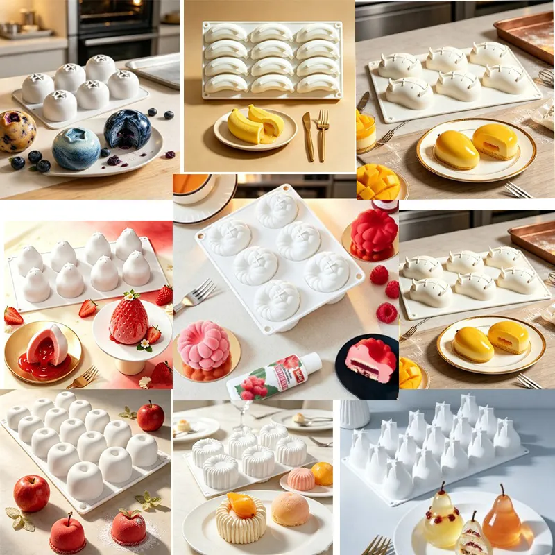 Realistische Vruchtvorm Siliconen Bakvorm Voedselkwaliteit Platina Siliconen Mousse Dessert Bakgereedschap Banaan Peer Blauwe Bes Ontwerp Hittebestendig