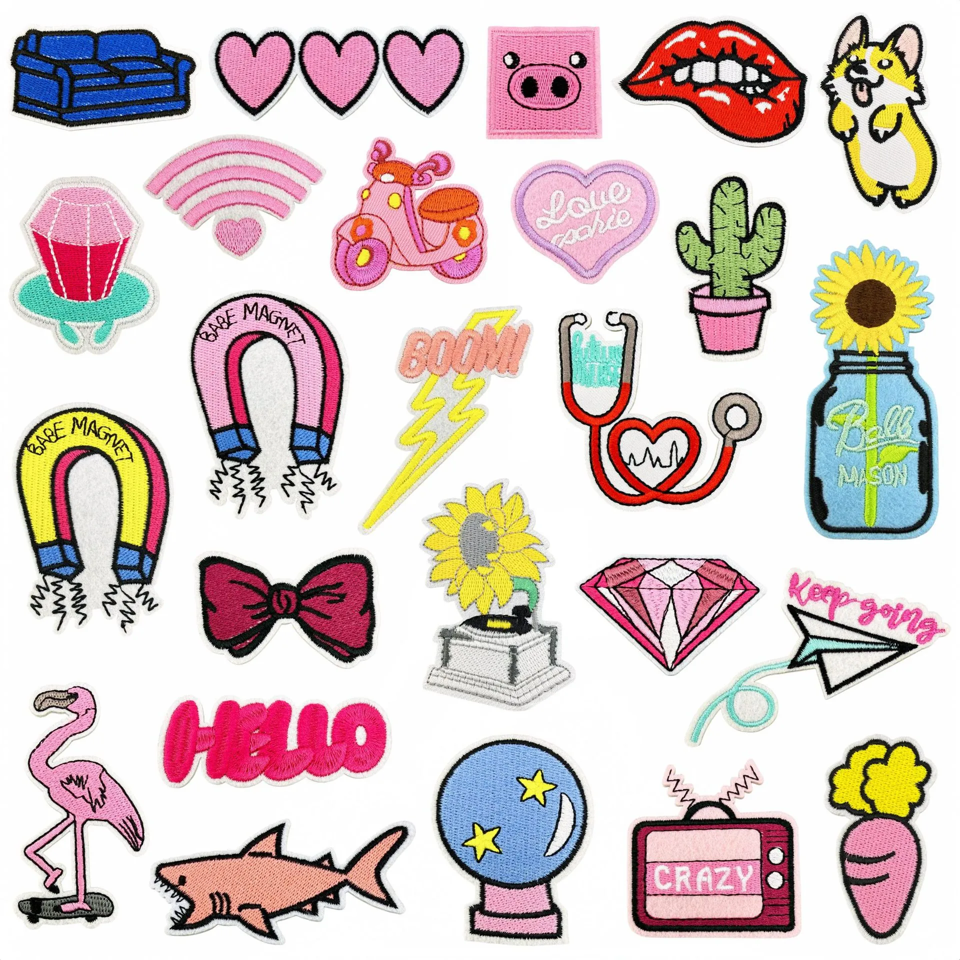 Cartoon Animal Shark Heart Embroidered Patches DIY Iron On Patch Polyester Sewing Appliques Decorative Badge For Clothes Bags