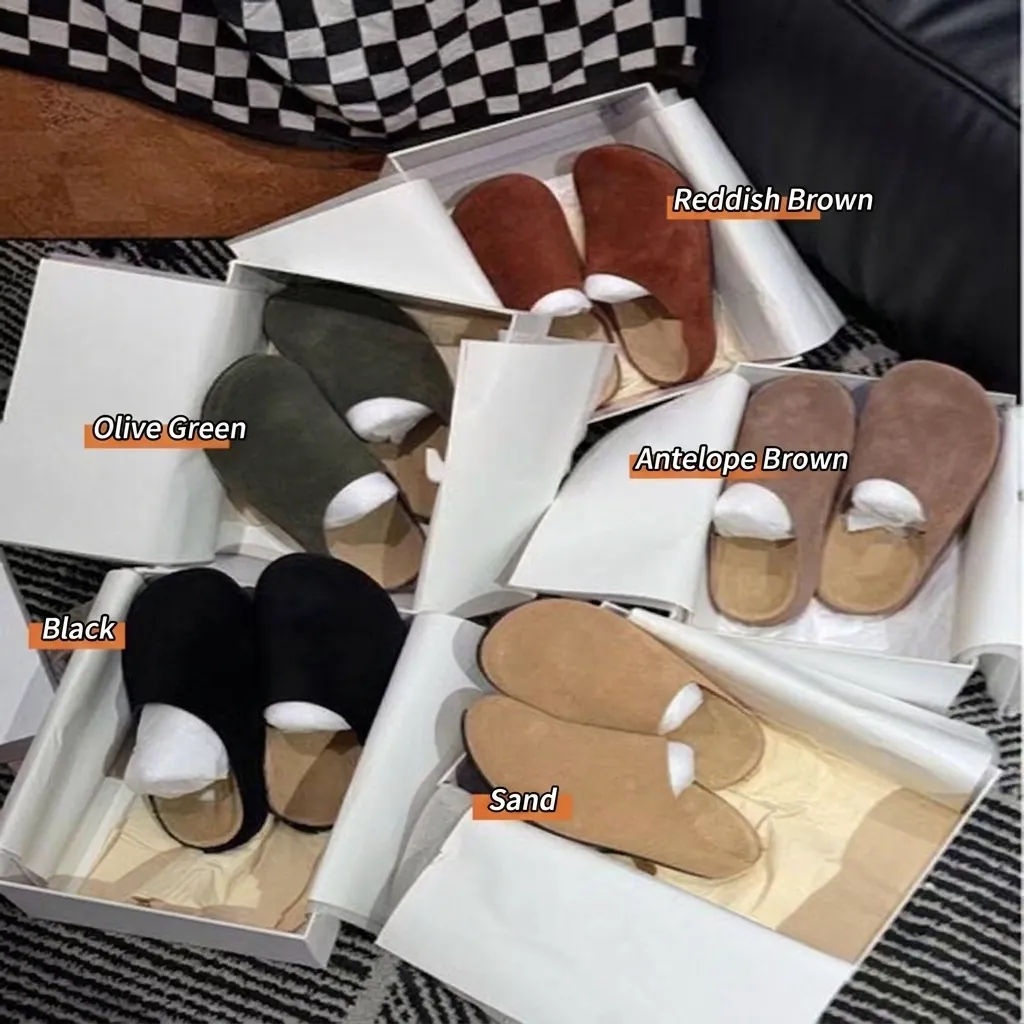 Mules en Daim pour Femmes Sabots Plats Style Birkenstock Semelle Souple Bout Rond Loafers Décontractés Extérieur