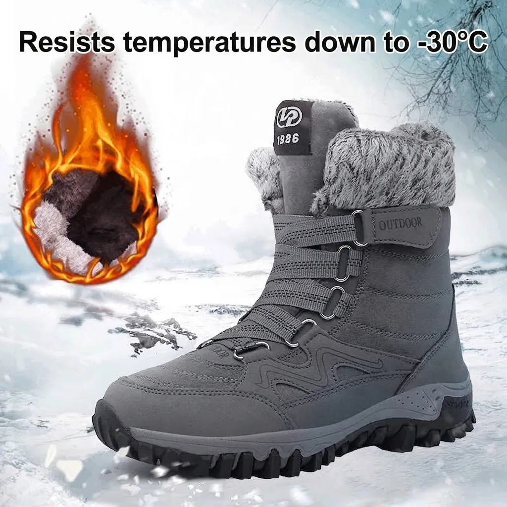 Winter Snow Boots For Men Women Unisex Fleece Lined Thermal Outdoor Hiking Shoes Anti-Slip Plus Size Cotton Padded Mid-Calf Boots