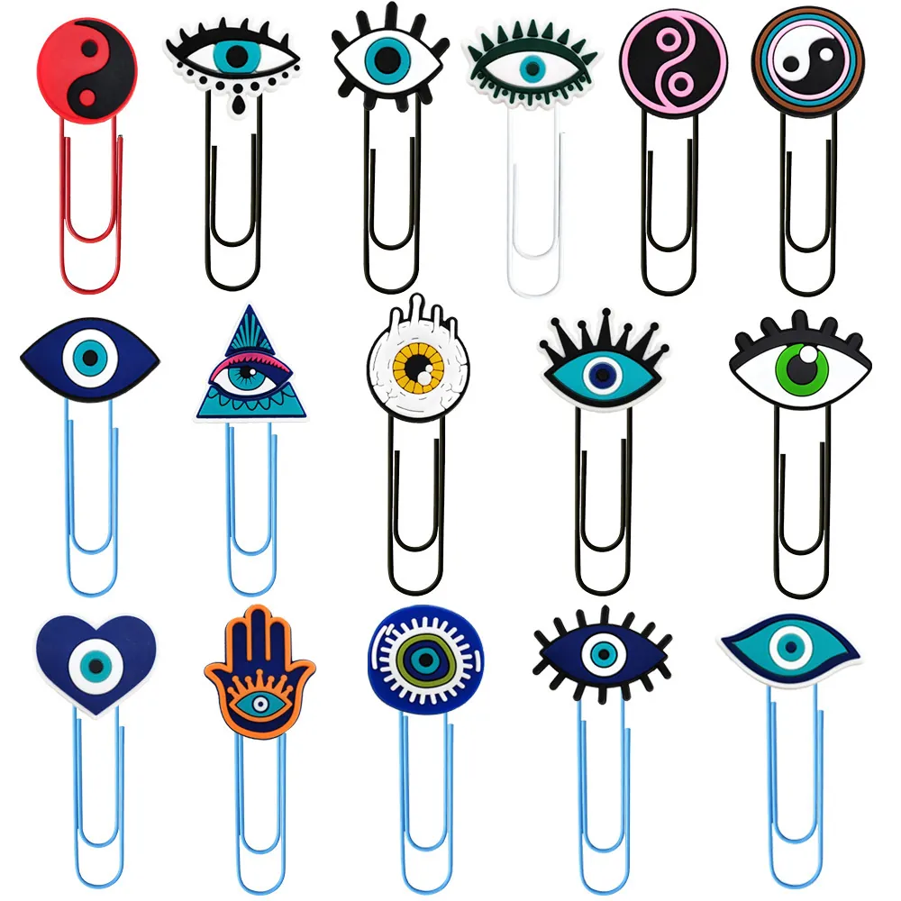 Cartoon Evil Eye Paper Clips Creative Hamsa Yin Yang Bookmarks Large Metal PVC Paper Clips For Office School DIY Decoration