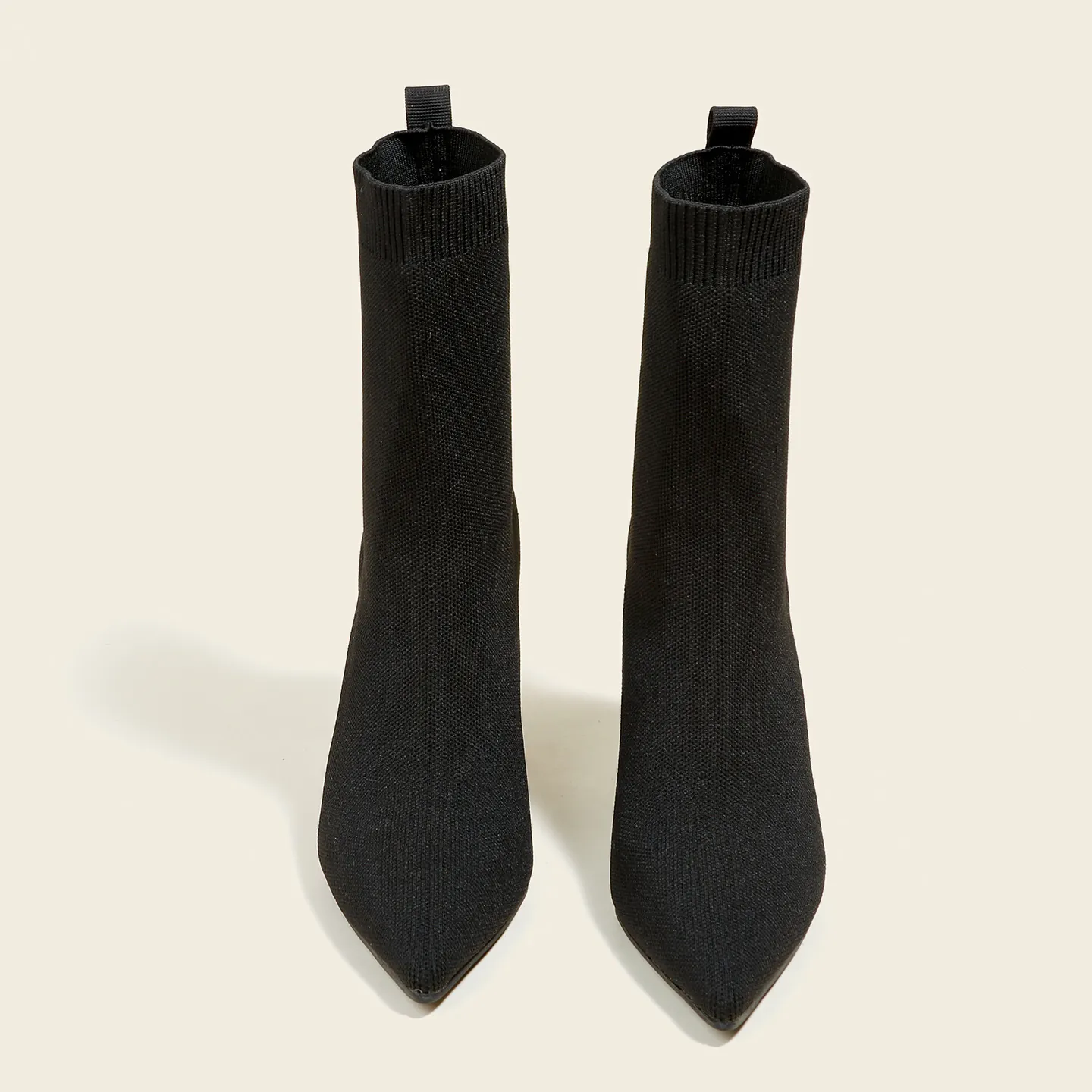 Damen Spitzzulaufend Blockabsatz Hoher Absatz Socken Stiefel Stretch Strick Ankle Boots Elegante Damen Slip On Mode Schuhe