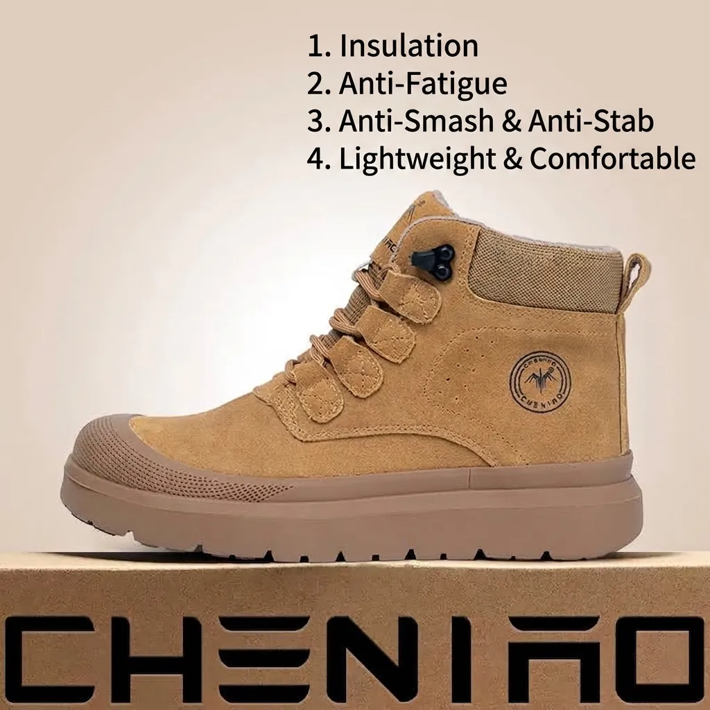Scarpe Antinfortunistiche da Uomo Taglio Alto Anti-Schiacciamento Anti-Perforazione Pelle Scamosciata Isolamento 6KV Stivali da Lavoro