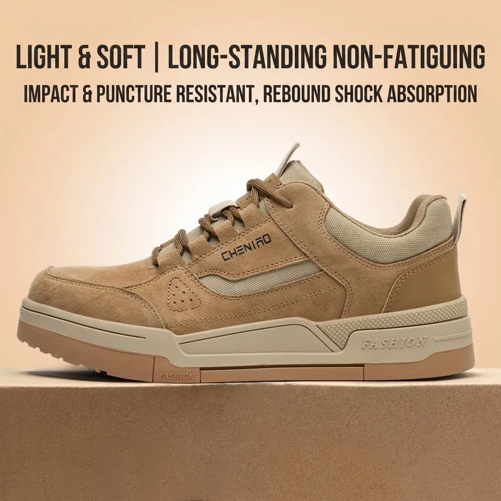 Zapatos de Seguridad para Hombre Puntera de Acero Piel de Cerdo Lona Anti-Aplastamiento Anti-Perforación Botas de Trabajo Transpirables