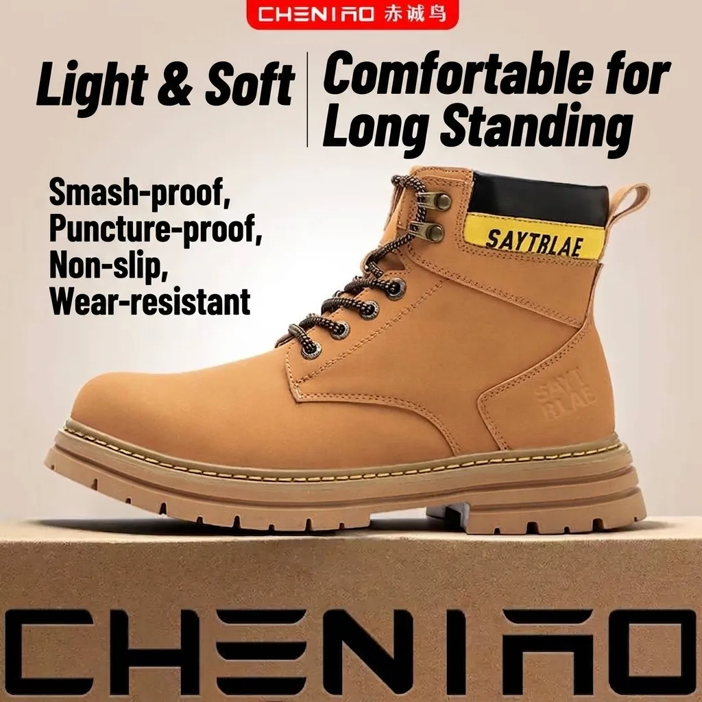 Men Steel Toe Safety Shoes Puncture Proof Microfiber Leather High-top Work Boots Slip Resistant Industrial Safety Work Boots
