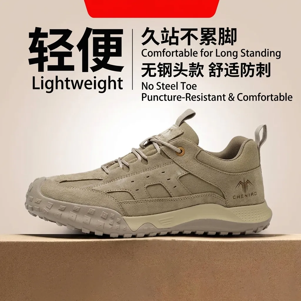 Men Safety Shoes Suede Canvas Puncture Proof Insulated Lightweight Breathable Work Boots Anti Slip Outdoor Footwear