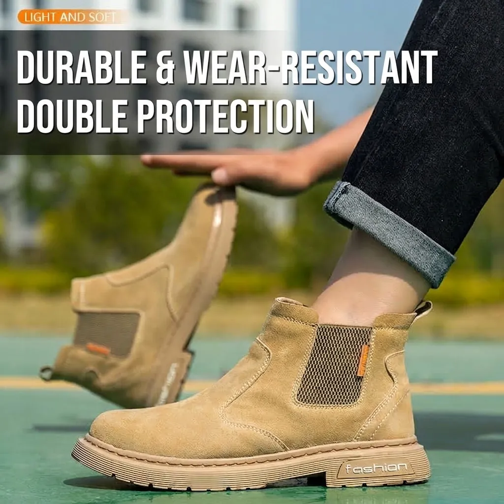 Zapatos de Seguridad para Hombre Anti-Aplastamiento Anti-Perforación Aislados Botas de Trabajo de Gamuza Chelsea para Construcción Soldadura Industrial