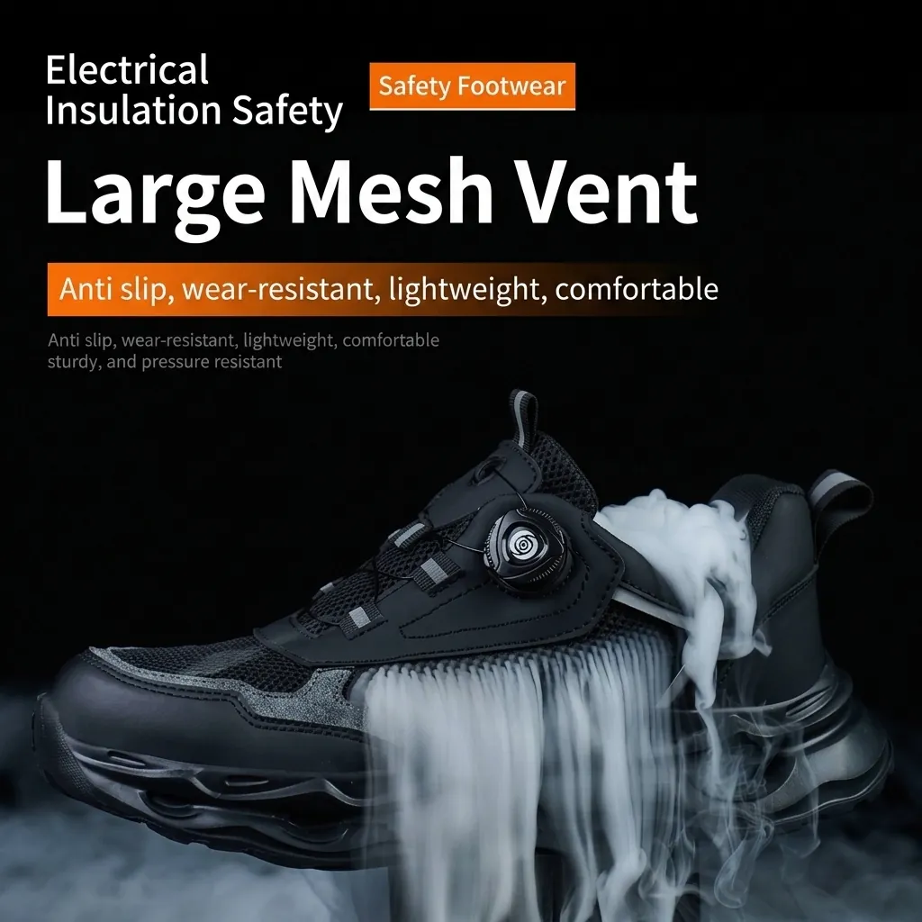 Zapatos de Seguridad para Hombre Puntera de Acero Anti-Golpes Anti-Perforación Hebilla Giratoria Zapatos de Trabajo Malla Transpirable Negro