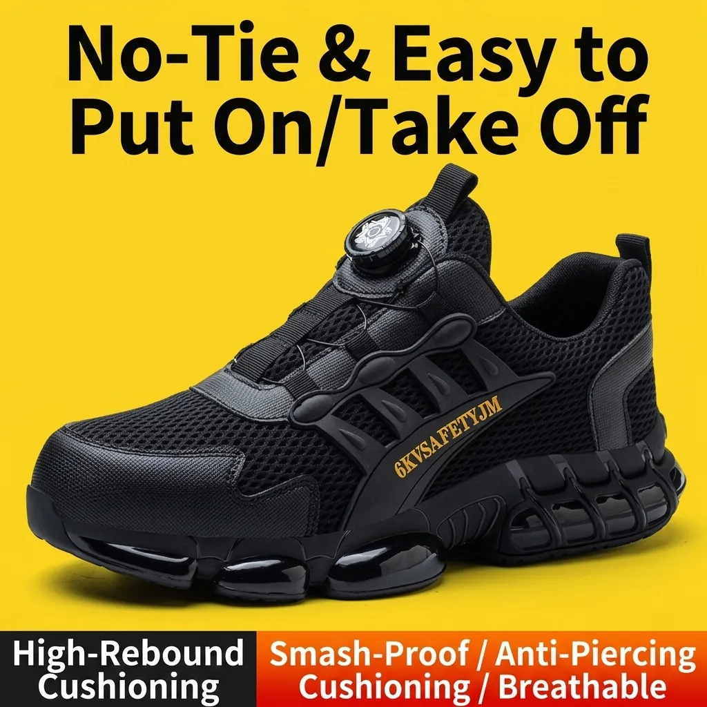 Zapatos de Seguridad para Hombre Hebilla Giratoria Puntera de Acero Anti-Aplastamiento Antipinchazos Transpirable Cojín de Aire Botas de Trabajo Industrial