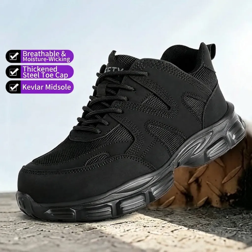 Zapatos de Seguridad Industrial para Hombre Cuero de Microfibra Malla Tejida Punta de Acero Anti-Aplastamiento Anti-Perforación