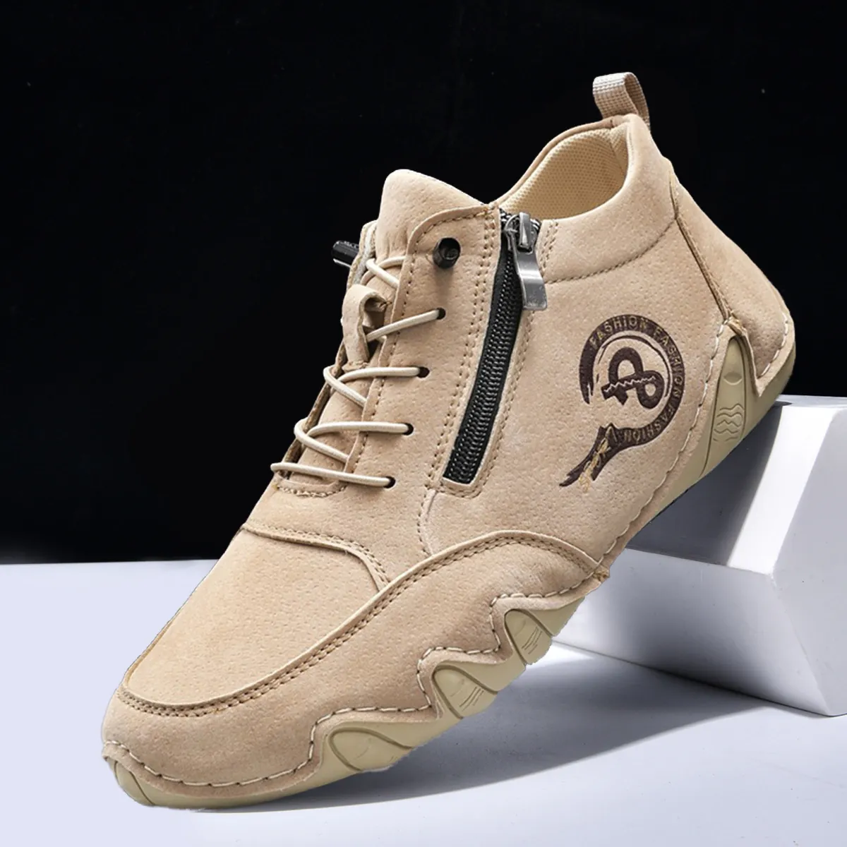 Herren Casual Martin Boots Seitenreißverschluss Schnürer Mikrofaserleder Oktopus-Sohle High Top Stiefeletten Rutschfest Outdoor Mode Schuhe