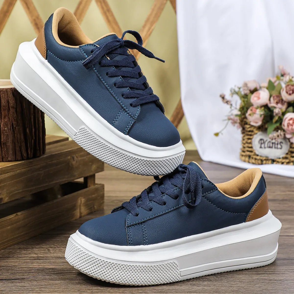 Dames Plateau Sneakers Mode Dikke Zool Hoogteverhogend Sneakers Koreaanse Stijl PU Leer Ademend Casual Wandelschoenen Voor School Dagelijks