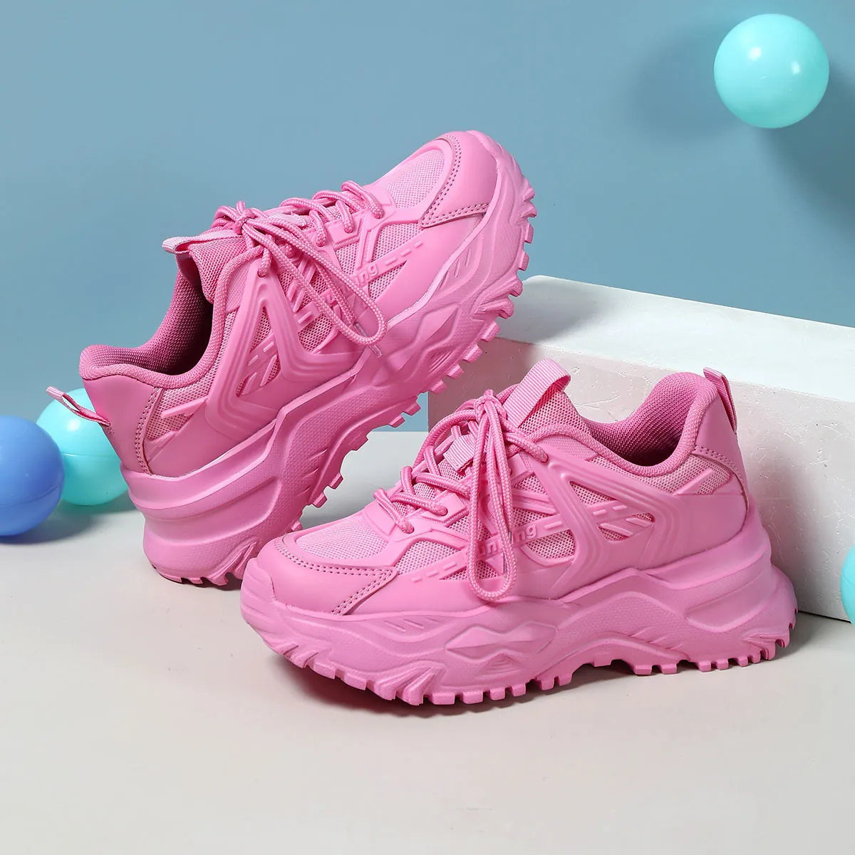 Unisex Chunky Sneakers Ademend Mesh PU Leer Plateau Daddy Schoenen Hoogteverhogend Vetersluiting Outdoor Casual Wandelsport Schoeisel