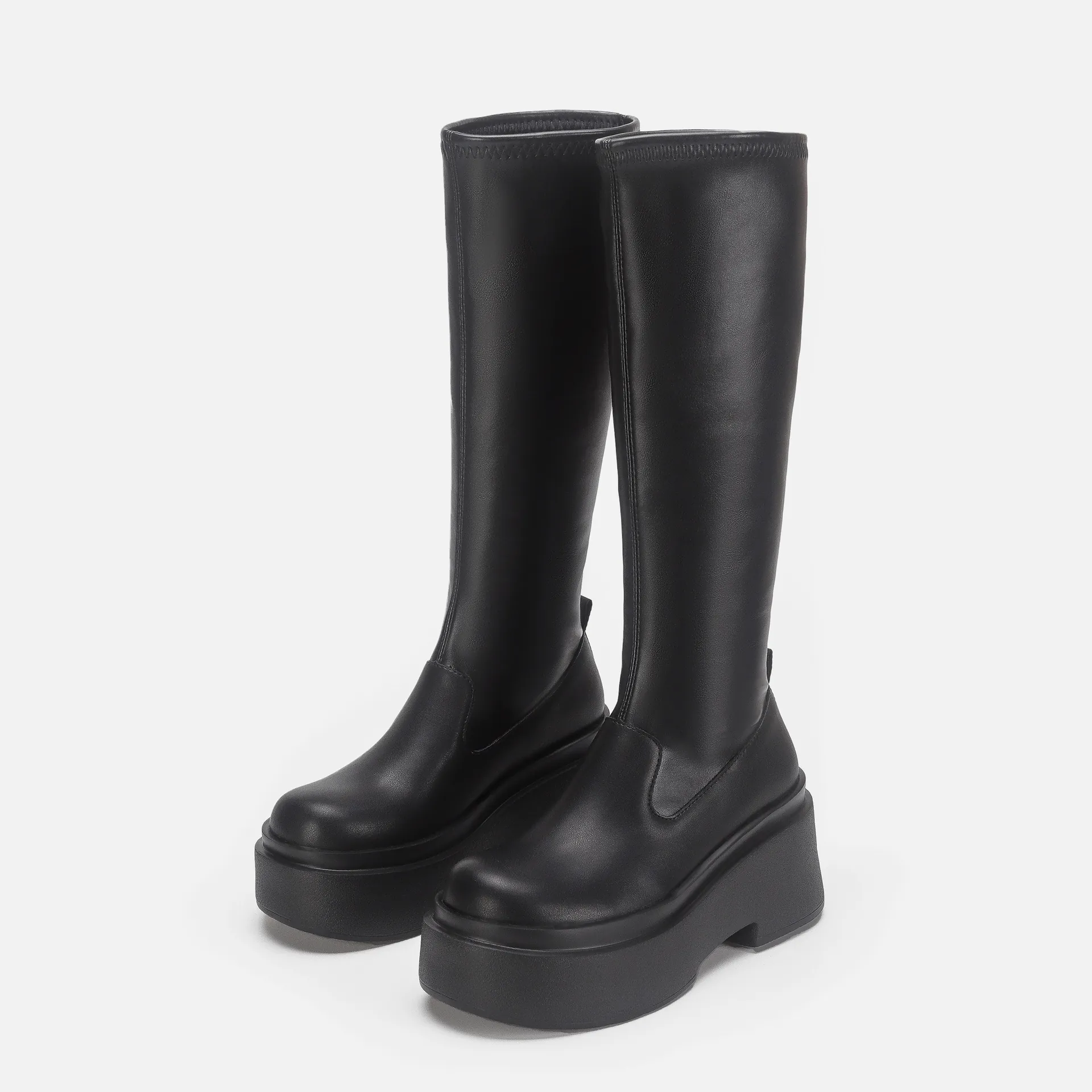 Damen Plateau Elastische Hohe Stiefel Hoher Schaft Overknees Punk Stil Schlankmachende Dicke Sohle Stiefel Herbst Winter