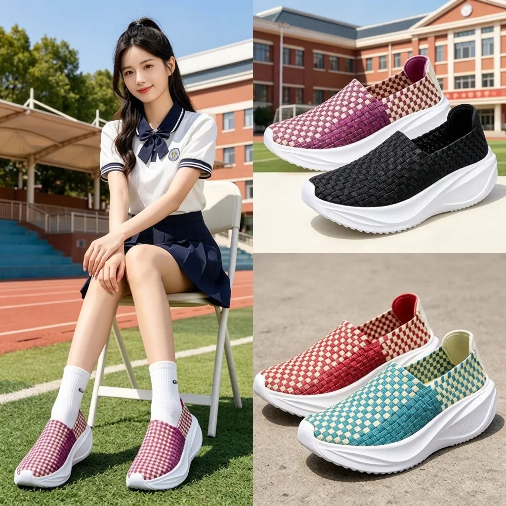 Zapatillas de Plataforma Tejidas a Mano para Mujer Slip-on de Malla Casual Transpirables Aumento de Altura Deportivos