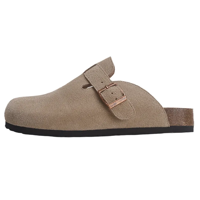 Sabots pour Femmes en Suède Semelle en Liège Bride à Boucle Réglable Bout Rond Mules Rétro Décontracté Pantoufles à Plateforme Chaussures de Marche Confortables