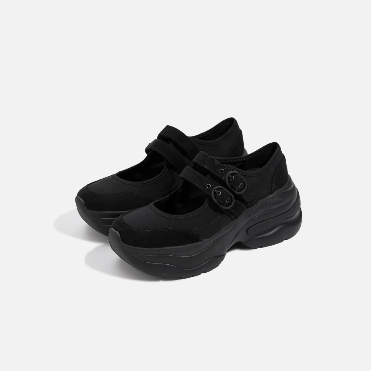 Women's French Style Thick Sole Mary Jane Shoes Suede Buckle Platform Loafers Retro Preppy Casual Solid Color Comfortable Flats