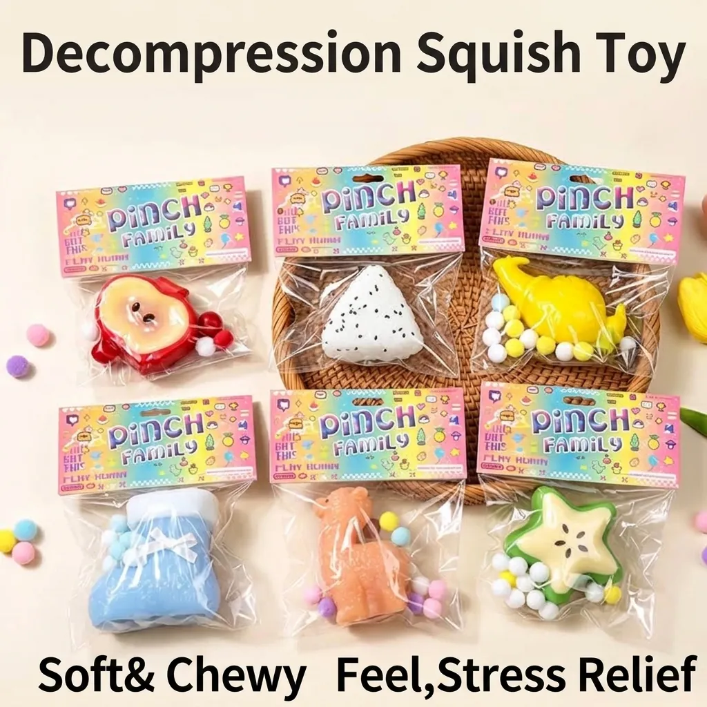 TPR Cartoon Animal Food Shape Squishy Toy Slow Rebound Stress Relief Toy For Kids Adults Office Daily Play Random Style Gift