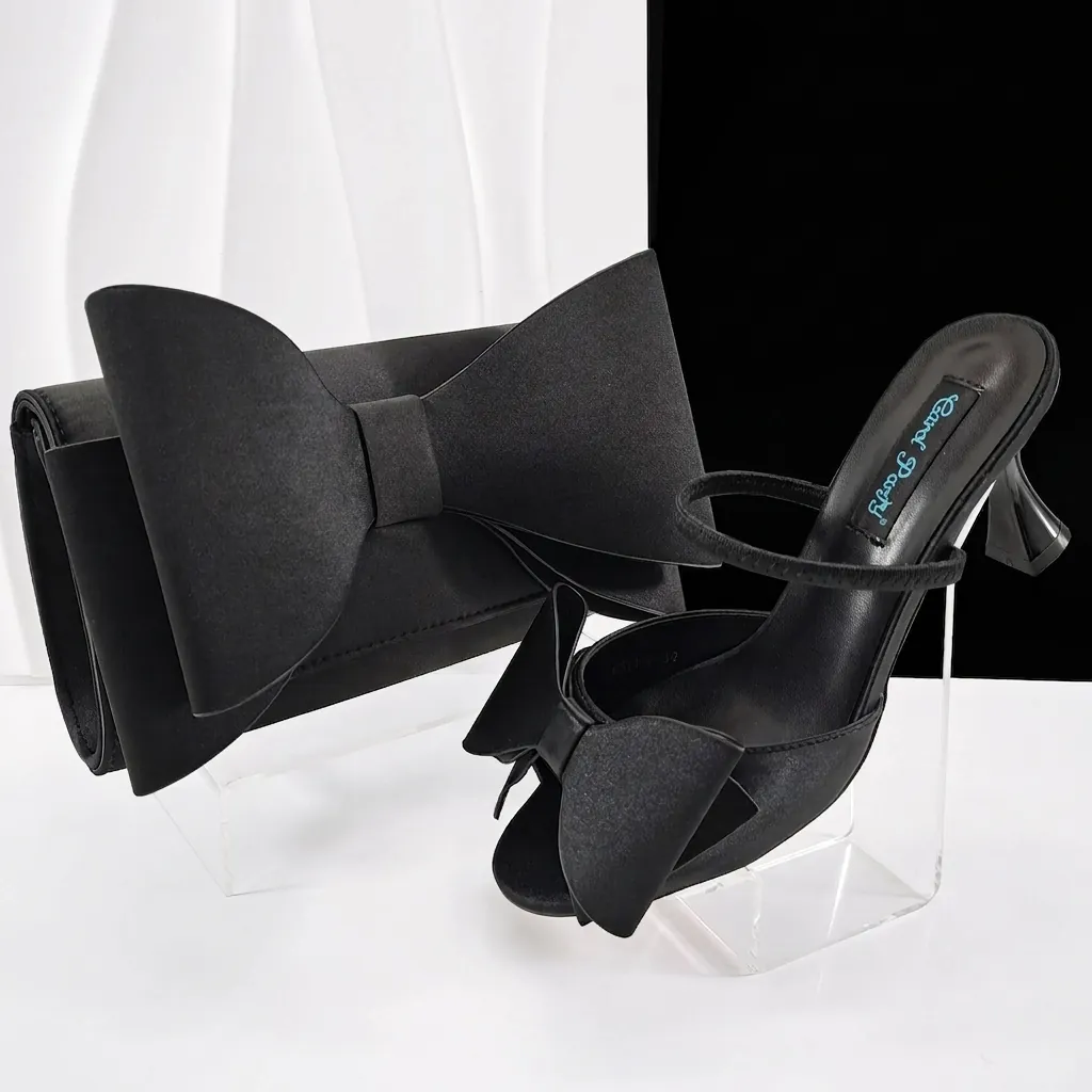Damen Peeptoe Schleife Stöckelschuhe Und Passende Umschlag Clutch Tasche Set Satin Abend Party Kleid Schuhe Für Damen Hochzeit Bankett