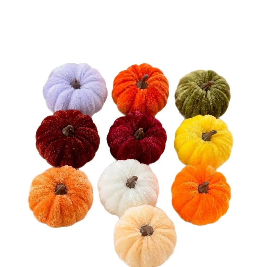 Decorazione di Zucca in Velluto Artificiale Zucca Realistica in Schiuma e Tessuto Ornamento per Halloween Giorno del Ringraziamento Autunno Casa Accessori