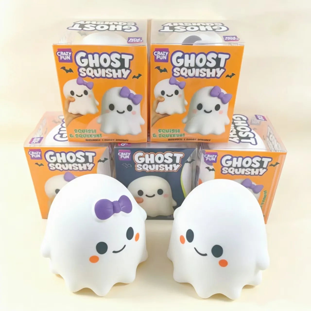 Χαριτωμένο Φάντασμα Squishy Παιχνίδι Ανακούφισης από το Στρες Halloween Αστείο Παιχνίδι Πίεσης Για Παιδιά Υλικό TPR Φάντασμα Με Μωβ Φιόγκο