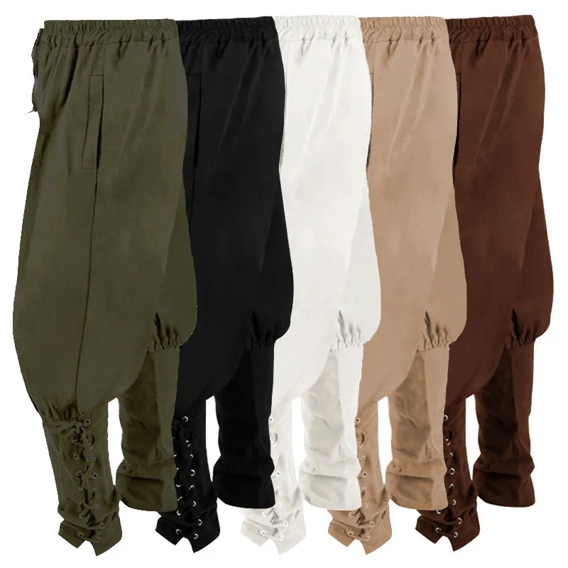 Medieval Men Vintage Renaissance Tapered Pants Lace Up Pirate Cosplay Trousers Stage Performance Costume Loose Bottoms