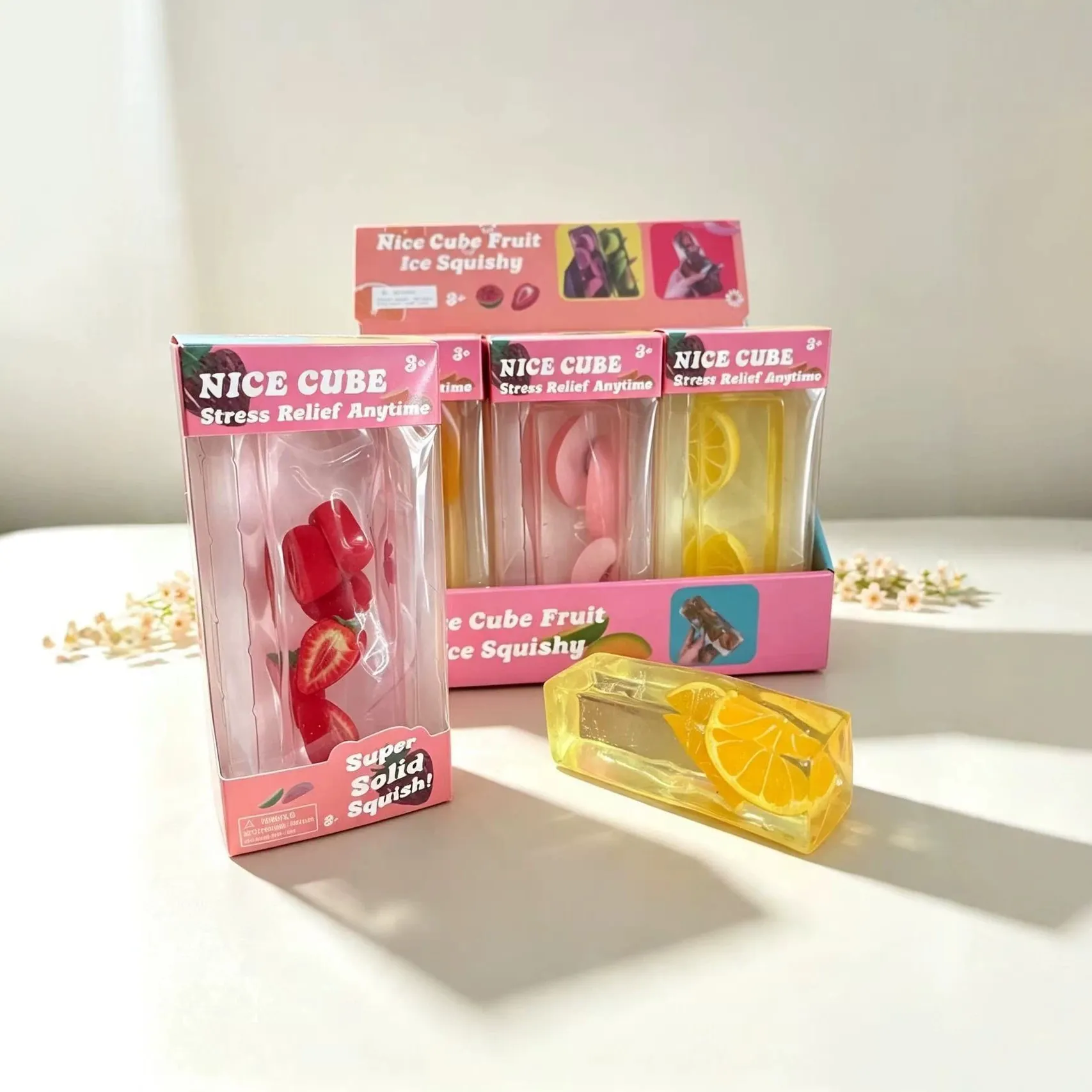 Japanische Wagashi Serie Fruchteiswürfel Quetschspielzeug Nice Cube Stressabbau Hand Quetschspielzeug Transparent Weiches TPR