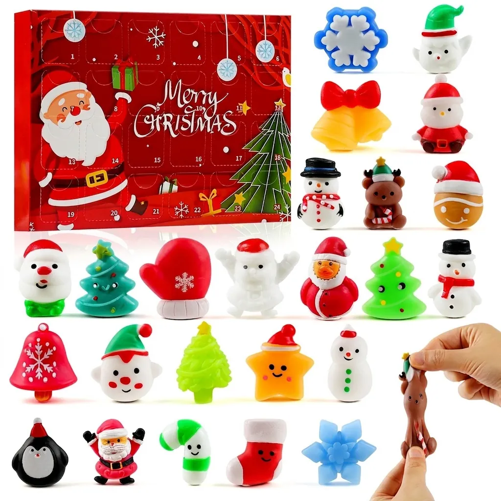 Christmas Advent Calendar Blind Box Festive Squishy Toys Countdown Surprise Gift Silicone Stress Relief Toy Set