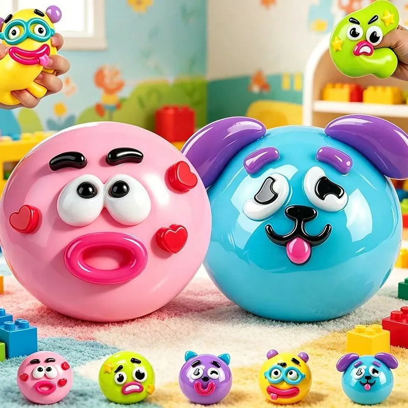 Jouet Squishy Anti-stress en Forme de Tête de Chien Slow Rising TPR Mochi Jouet de Compression pour Enfants Adultes