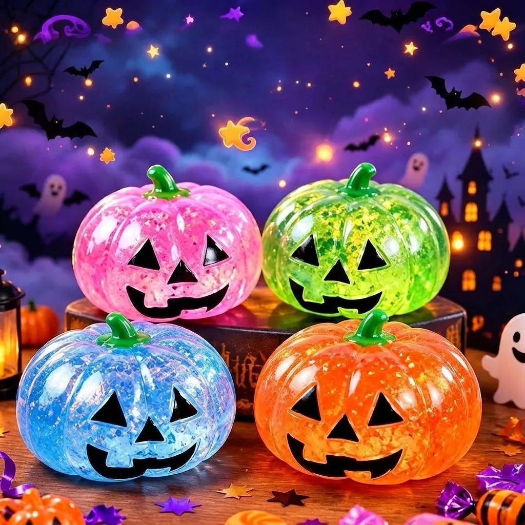 Halloween Pumpkin Head Squishy Toy Glitter Maltose Slow Rebound Stress Relief Toy Jack-o-Lantern TPR Pumpkin Squishy Toy Gift