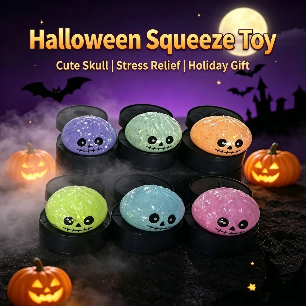 Juguetes Squishy de Halloween con Purpurina Rellenos de Maltosa TPR Alivio del Estrés Calabaza Calavera Fantasma Personajes Caja Ciega Regalos